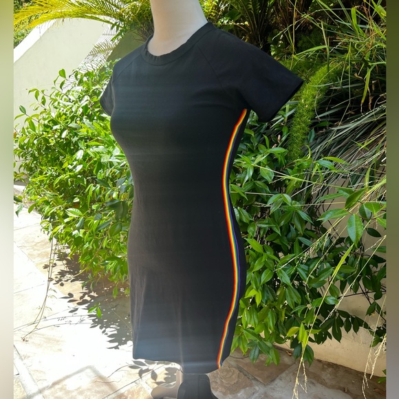 Silence + Noise rainbow  T-shirt dress. Black with rainbow stripes. Size S. - Picture 1 of 10